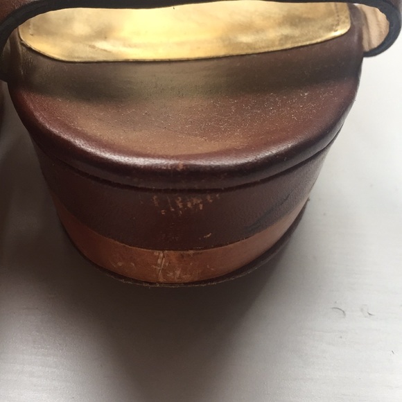 COACH Brown Leather Wood Wedges - Picture 5 of 7